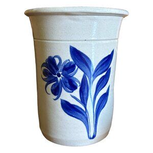 Vtg Williamsburg Pottery Planter Cobalt Blue Flower Salt Glazed Hand Made 5.5 in